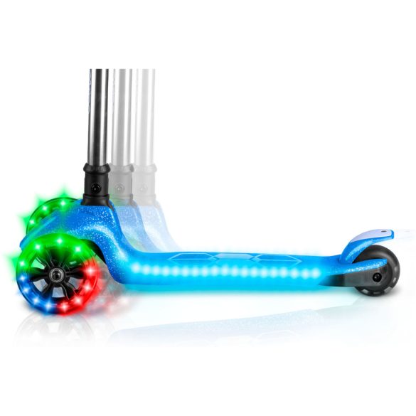 Háromkerekű roller, Ricokids Jelly, kék, LED világítás a kerekekben és a fellépőben, balanszos irányítás, állítható alumínium kormány, max. 50 kg
