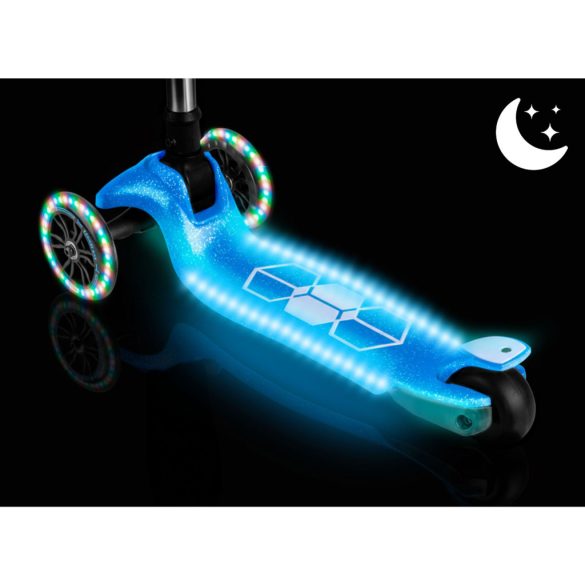 Háromkerekű roller, Ricokids Jelly, kék, LED világítás a kerekekben és a fellépőben, balanszos irányítás, állítható alumínium kormány, max. 50 kg