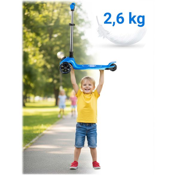 Háromkerekű roller, Ricokids Jelly, kék, LED világítás a kerekekben és a fellépőben, balanszos irányítás, állítható alumínium kormány, max. 50 kg