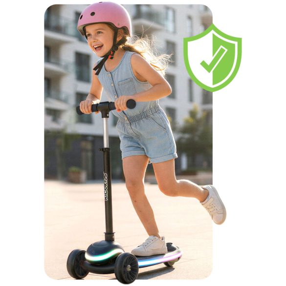 Háromkerekű roller, Ricokids Leddi, fekete, LED világítás a fellépőben, balanszos irányítás, állítható fém kormány, max. 35 kg