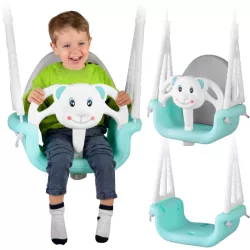   Gyerek hinta, Ricokids, türkiz, maci minta, kötélmagasság: 130-160 cm, átalakítható, teherbírás: 30 kg, téglalap alakú