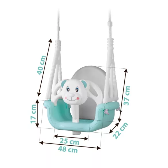 Gyerek hinta, Ricokids, türkiz, maci minta, kötélmagasság: 130-160 cm, átalakítható, teherbírás: 30 kg, téglalap alakú