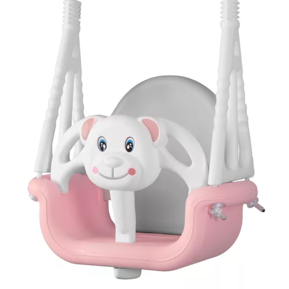 Gyerek hinta, Ricokids, rózsaszín, maci minta, kötélmagasság: 130-160 cm, átalakítható, teherbírás: 30 kg, téglalap alakú