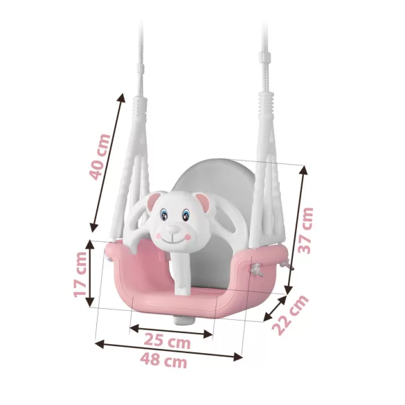 Gyerek hinta, Ricokids, rózsaszín, maci minta, kötélmagasság: 130-160 cm, átalakítható, teherbírás: 30 kg, téglalap alakú