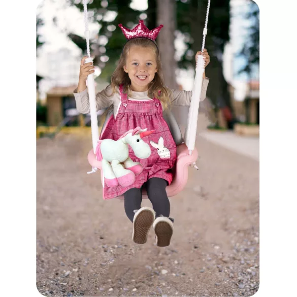 Gyerek hinta, Ricokids, rózsaszín, maci minta, kötélmagasság: 130-160 cm, átalakítható, teherbírás: 30 kg, téglalap alakú