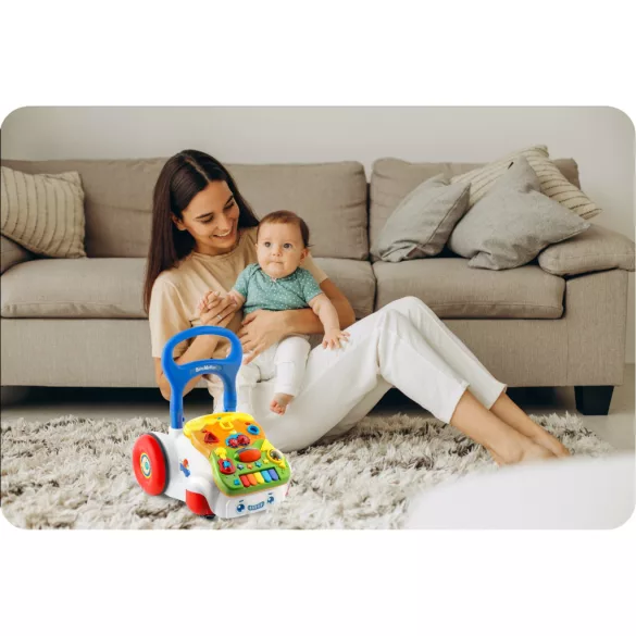 Járássegítő és oktató tábla, Ricokids RK-744, fehér, 2 az 1-ben, fény és hanghatások, kivehető panel, csúszásgátló és fékezhető kerekek, hangerőszabályzós, 6 hó+