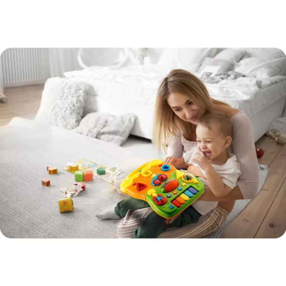 Járássegítő és oktató tábla, Ricokids RK-744, fehér, 2 az 1-ben, fény és hanghatások, kivehető panel, csúszásgátló és fékezhető kerekek, hangerőszabályzós, 6 hó+