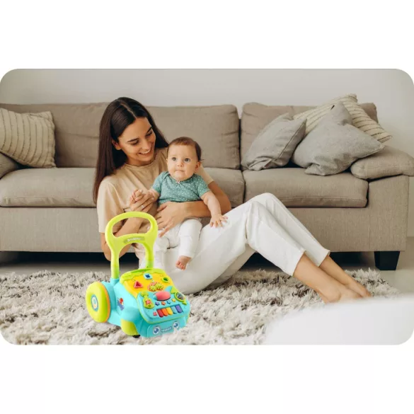 Járássegítő és oktató tábla, Ricokids RK-744, türkiz, 2 az 1-ben, fény és hanghatások, kivehető panel, csúszásgátló és fékezhető kerekek, hangerőszabályzós, 6 hó+