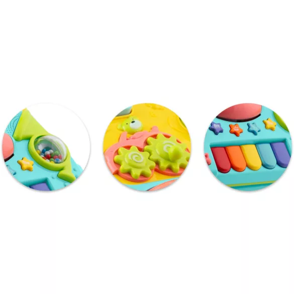 Járássegítő és oktató tábla, Ricokids RK-744, türkiz, 2 az 1-ben, fény és hanghatások, kivehető panel, csúszásgátló és fékezhető kerekek, hangerőszabályzós, 6 hó+
