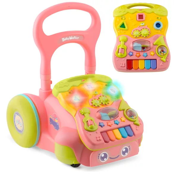 Járássegítő és oktató tábla, Ricokids RK-744, rózsaszín, 2 az 1-ben, fény és hanghatások, kivehető panel, csúszásgátló és fékezhető kerekek, hangerőszabályzós, 6 hó+