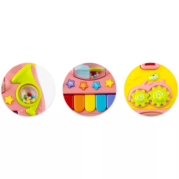 Járássegítő és oktató tábla, Ricokids RK-744, rózsaszín, 2 az 1-ben, fény és hanghatások, kivehető panel, csúszásgátló és fékezhető kerekek, hangerőszabályzós, 6 hó+