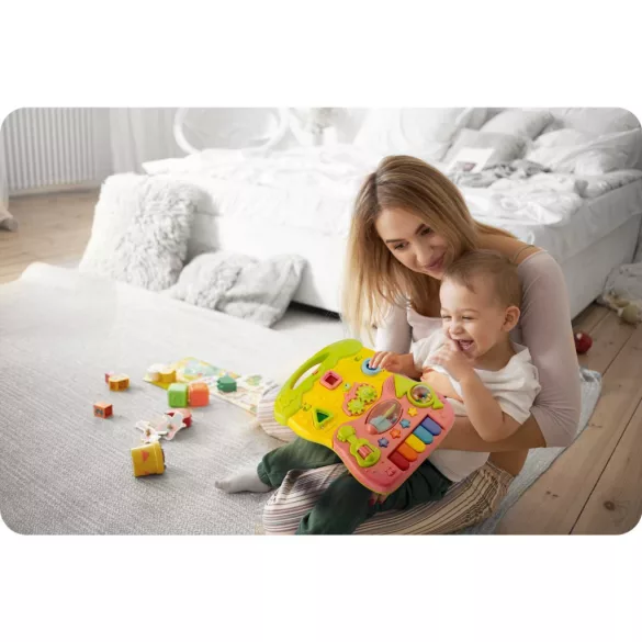 Járássegítő és oktató tábla, Ricokids RK-744, rózsaszín, 2 az 1-ben, fény és hanghatások, kivehető panel, csúszásgátló és fékezhető kerekek, hangerőszabályzós, 6 hó+