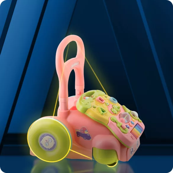 Járássegítő és oktató tábla, Ricokids RK-744, rózsaszín, 2 az 1-ben, fény és hanghatások, kivehető panel, csúszásgátló és fékezhető kerekek, hangerőszabályzós, 6 hó+