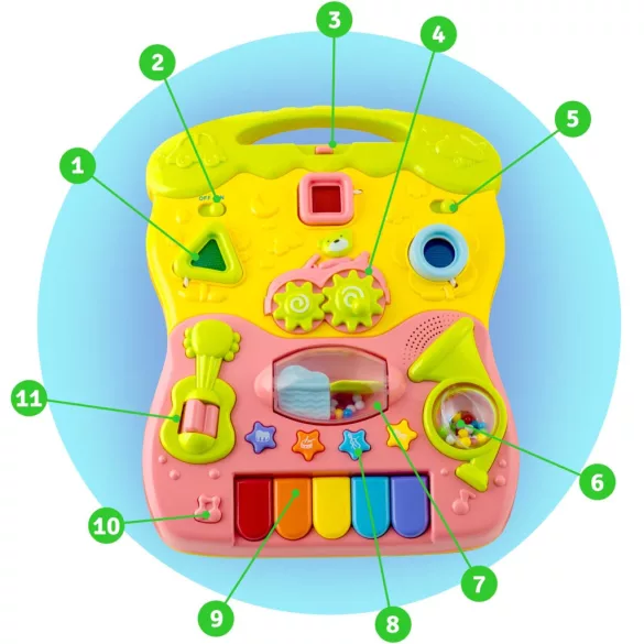 Járássegítő és oktató tábla, Ricokids RK-744, rózsaszín, 2 az 1-ben, fény és hanghatások, kivehető panel, csúszásgátló és fékezhető kerekek, hangerőszabályzós, 6 hó+