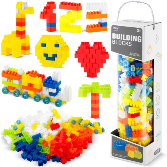 Építőkocka készlet, Ricokids RK-761 776100, 300 db, többszínű, lekerekített élekkel, tubusos csomagolás, biztonságos