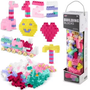 Építőkocka készlet, Ricokids RK-761 776101, 300 db, többszínű, lekerekített élekkel, tubusos csomagolás, biztonságos