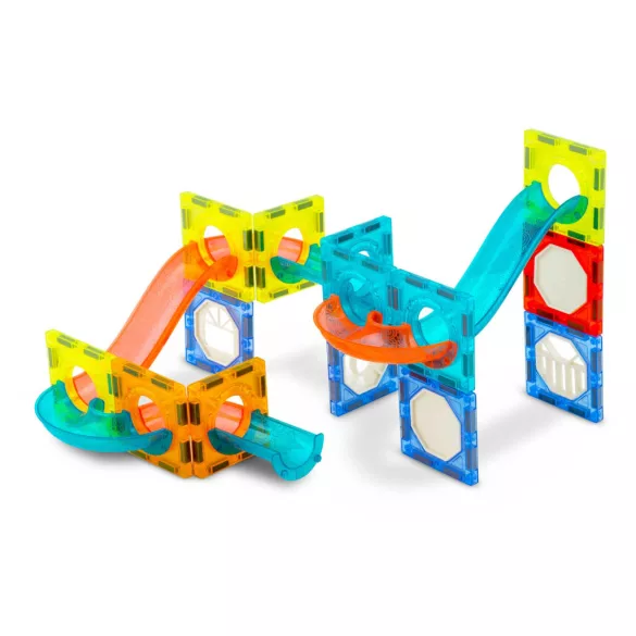 Mágneses építőjáték készlet, Ricokids RK-763, 75 db, színes, világítással, golyópálya elemekkel, oktató, készségfejlesztő, mágneses elemek (TE776300)