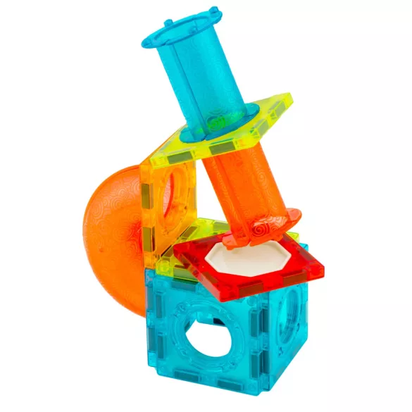Mágneses építőjáték készlet, Ricokids RK-763, 75 db, színes, világítással, golyópálya elemekkel, oktató, készségfejlesztő, mágneses elemek (TE776300)