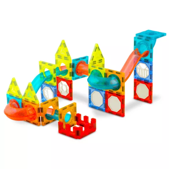 Mágneses építőjáték készlet, Ricokids RK-763, 110 db, színes, világítással, golyópálya elemekkel, oktató, készségfejlesztő, mágneses elemek (TE776310)