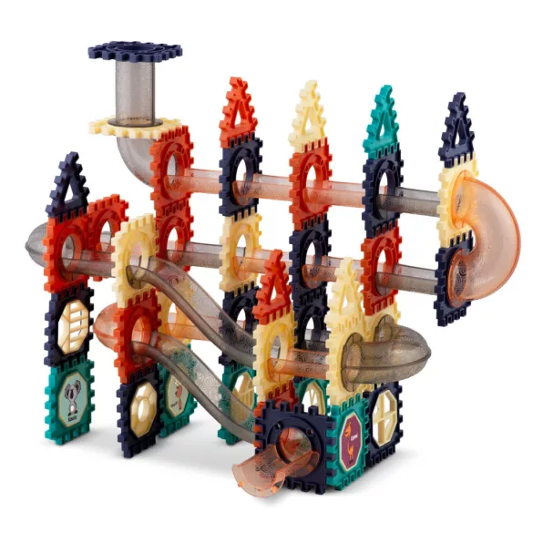 Építőjáték készlet, Ricokids RK-765, 110 db, színes, golyópálya elemekkel, oktató, készségfejlesztő