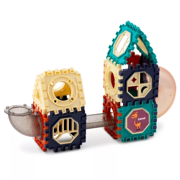 Építőjáték készlet, Ricokids RK-765, 110 db, színes, golyópálya elemekkel, oktató, készségfejlesztő