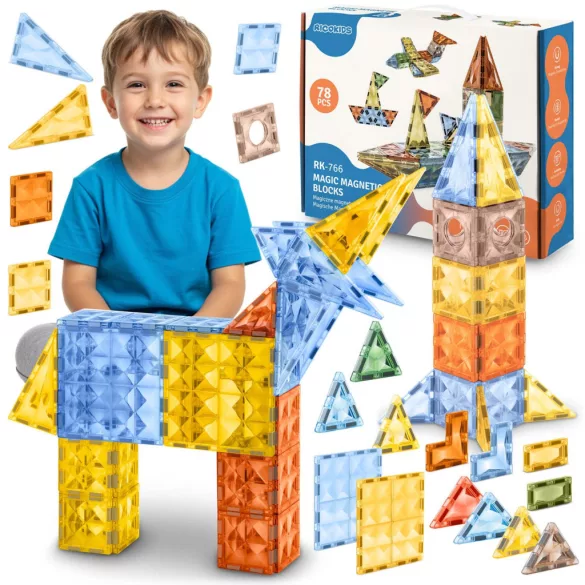 Mágneses építőkocka készlet, Ricokids RK-766, oktató, kreatív, fejlesztő, gyerekeknek, 78 db, 3 éves kortól