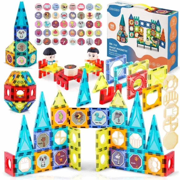 Mágneses építőjáték készlet,, Ricokids RK-768, oktató, készségfejlesztő, mágneses elemek, toronyépítéshez