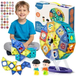   Mágneses építőkocka készlet, Ricokids RK-769, 71 db, forgó körhintával, figurákkal, átlátszó elemekkel