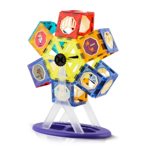 Mágneses építőkocka készlet, Ricokids RK-769, 71 db, forgó körhintával, figurákkal, átlátszó elemekkel