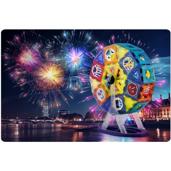 Mágneses építőkocka készlet, Ricokids RK-769, 71 db, forgó körhintával, figurákkal, átlátszó elemekkel