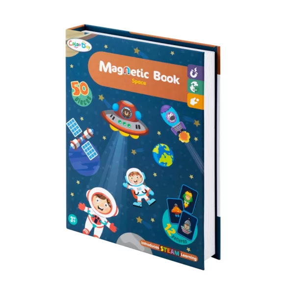 Mágneses könyv, Ricokids Kosmos RK-770, űr témájú, oktató, gyerekeknek, mágneses háttérrel, tárolódobozzal, nagy készlet