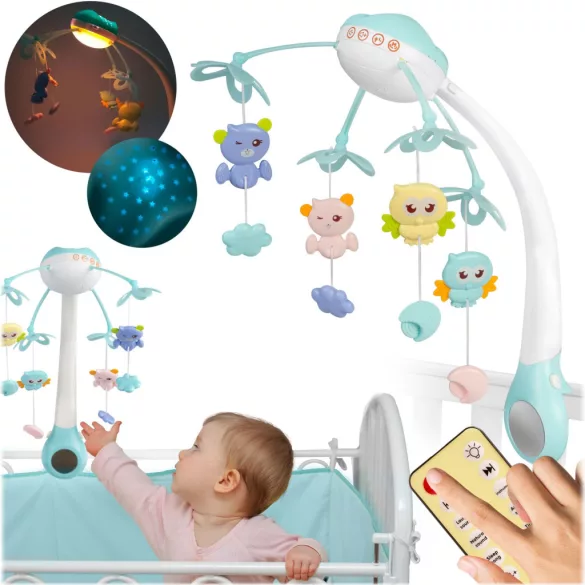 Zenélő forgó, Ricokids RK-813, kék, távirányítós, projektoros, 13 dallam, időzíthető: 10/20/30 perc, elemes (3 x AAA, nem tartozék)