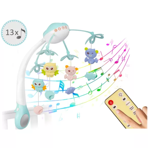 Zenélő forgó, Ricokids RK-813, kék, távirányítós, projektoros, 13 dallam, időzíthető: 10/20/30 perc, elemes (3 x AAA, nem tartozék)