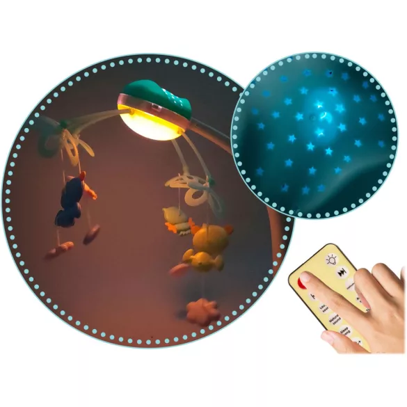 Zenélő forgó, Ricokids RK-813, kék, távirányítós, projektoros, 13 dallam, időzíthető: 10/20/30 perc, elemes (3 x AAA, nem tartozék)