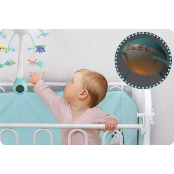 Zenélő forgó, Ricokids RK-813, kék, távirányítós, projektoros, 13 dallam, időzíthető: 10/20/30 perc, elemes (3 x AAA, nem tartozék)