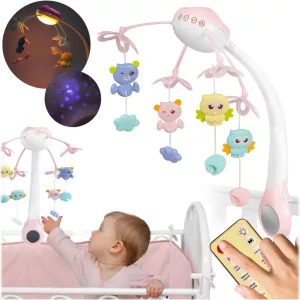 Zenélő forgó, Ricokids RK-813, rózsaszín, távirányítós, projektoros, 13 dallam, időzíthető: 10/20/30 perc, elemes (3 x AAA, nem tartozék)