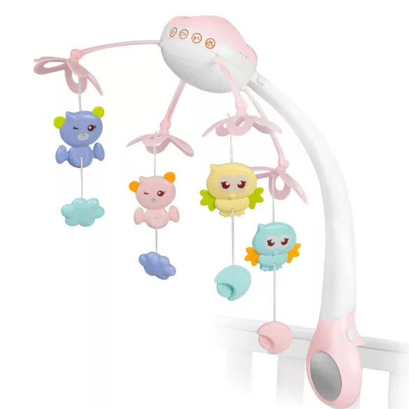 Zenélő forgó, Ricokids RK-813, rózsaszín, távirányítós, projektoros, 13 dallam, időzíthető: 10/20/30 perc, elemes (3 x AAA, nem tartozék)
