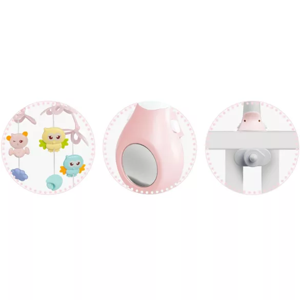 Zenélő forgó, Ricokids RK-813, rózsaszín, távirányítós, projektoros, 13 dallam, időzíthető: 10/20/30 perc, elemes (3 x AAA, nem tartozék)