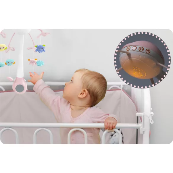 Zenélő forgó, Ricokids RK-813, rózsaszín, távirányítós, projektoros, 13 dallam, időzíthető: 10/20/30 perc, elemes (3 x AAA, nem tartozék)