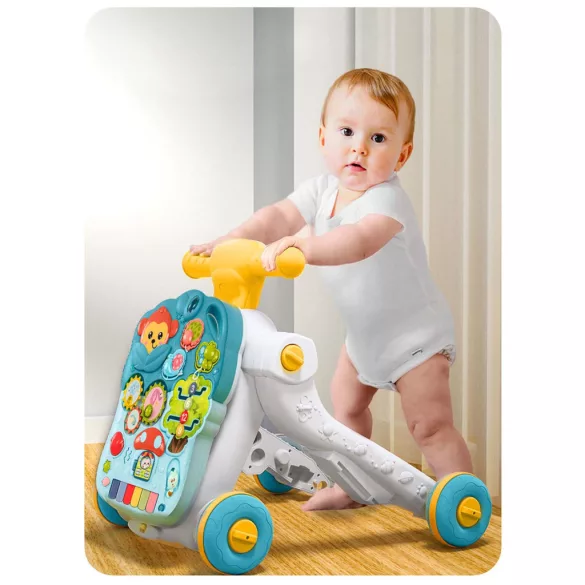 Játékasztal, Ricokids, zöld, 4 az 1-ben, 33 × 25 × 19 cm, járássegítő és bébitaxi, levehető oktatópanel zongorával, elemes (3× AA)