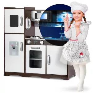 Játékkonyha, Ricokids Retro, 92 x 82,5 x 30 cm, fa és MDF, interaktív elemekkel, 2 db LED lámpával, krétatáblával, telefonkiegészítővel