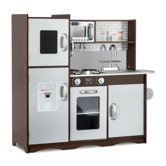 Játékkonyha, Ricokids Retro, 92 x 82,5 x 30 cm, fa és MDF, interaktív elemekkel, 2 db LED lámpával, krétatáblával, telefonkiegészítővel