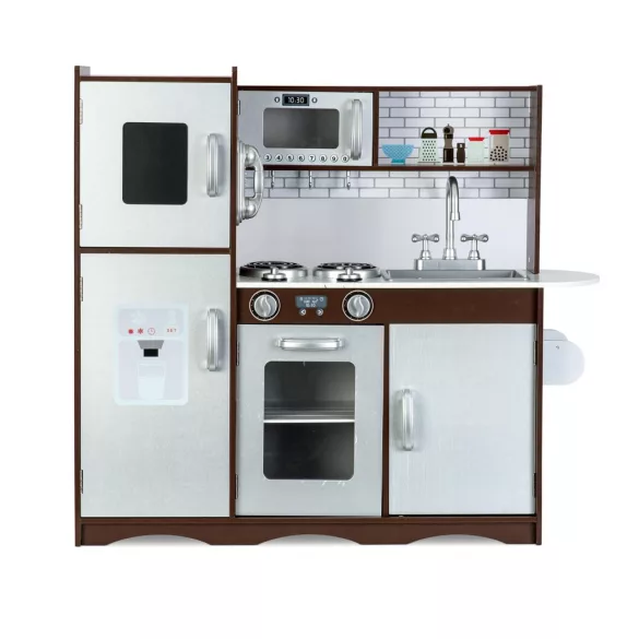 Játékkonyha, Ricokids Retro, 92 x 82,5 x 30 cm, fa és MDF, interaktív elemekkel, 2 db LED lámpával, krétatáblával, telefonkiegészítővel