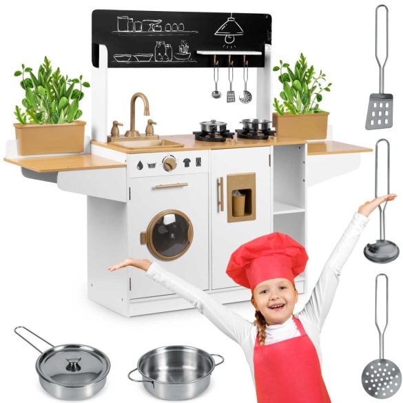 Játékkonyha, Ricokids RC-836, 70 x 29,5 x 98 cm, fa és MDF, interaktív elemekkel, rozsdamentes acél tartozékokkal
