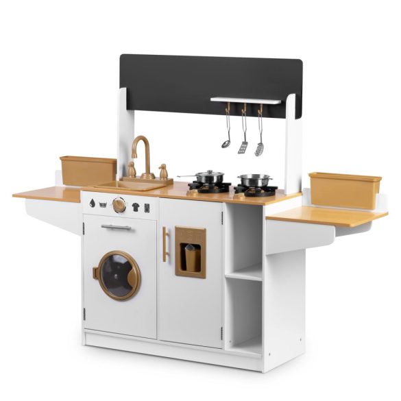 Játékkonyha, Ricokids RC-836, 70 x 29,5 x 98 cm, fa és MDF, interaktív elemekkel, rozsdamentes acél tartozékokkal