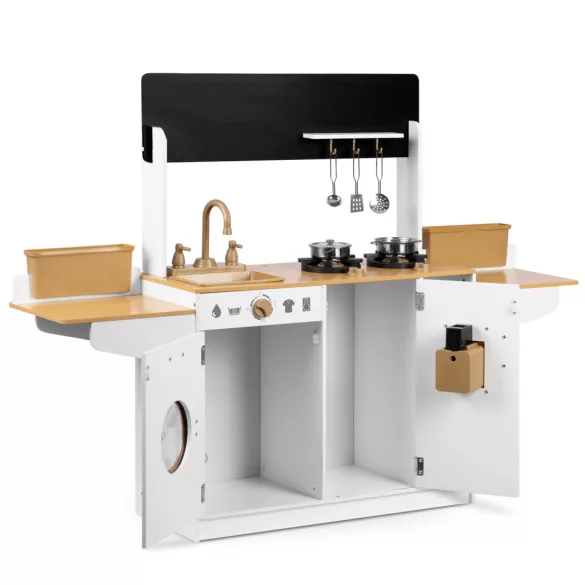 Játékkonyha, Ricokids RC-836, 70 x 29,5 x 98 cm, fa és MDF, interaktív elemekkel, rozsdamentes acél tartozékokkal