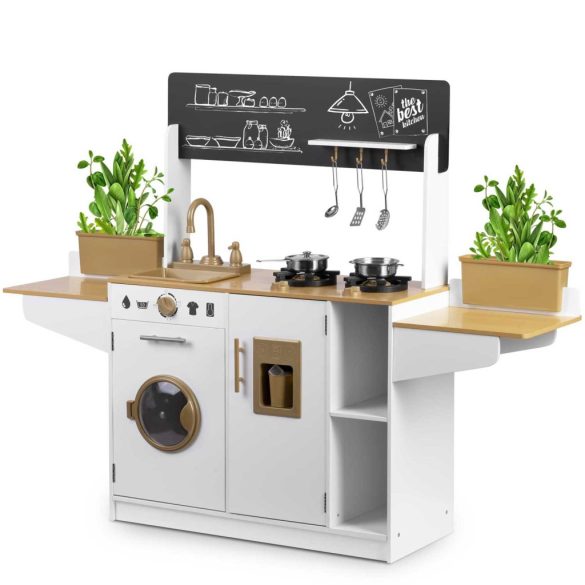 Játékkonyha, Ricokids RC-836, 70 x 29,5 x 98 cm, fa és MDF, interaktív elemekkel, rozsdamentes acél tartozékokkal