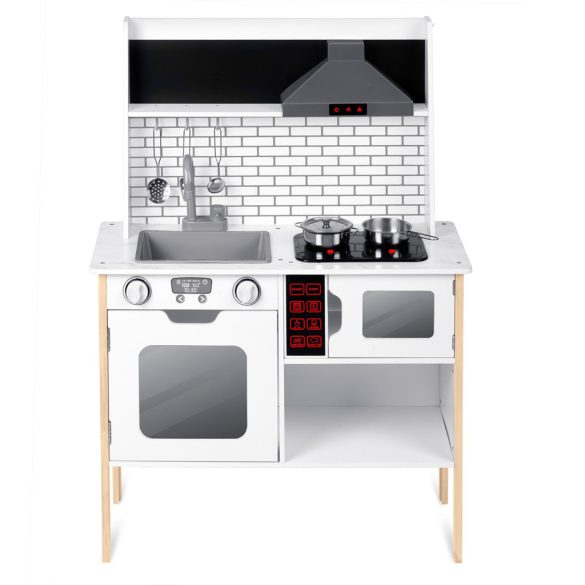 Játékkonyha, Ricokids RC-846, 95 x 70 x 29,5 cm, fa és MDF, interaktív elemekkel, LED világítással és főzési hangokkal