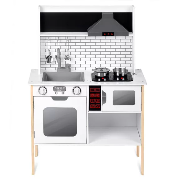 Játékkonyha, Ricokids RC-846, 95 x 70 x 29,5 cm, fa és MDF, interaktív elemekkel, LED világítással és főzési hangokkal