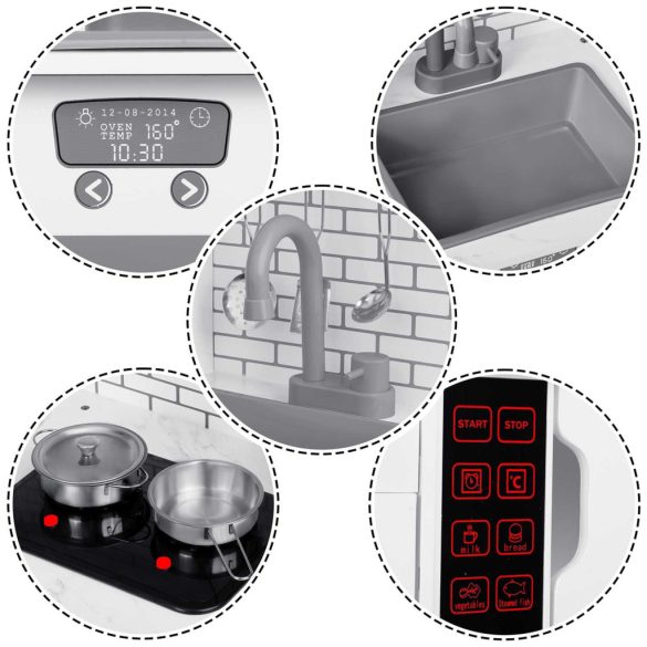 Játékkonyha, Ricokids RC-846, 95 x 70 x 29,5 cm, fa és MDF, interaktív elemekkel, LED világítással és főzési hangokkal